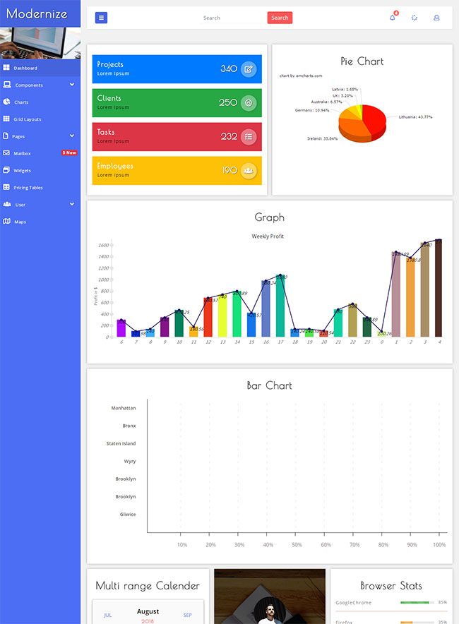 管理面板扁平响应式Web模板
